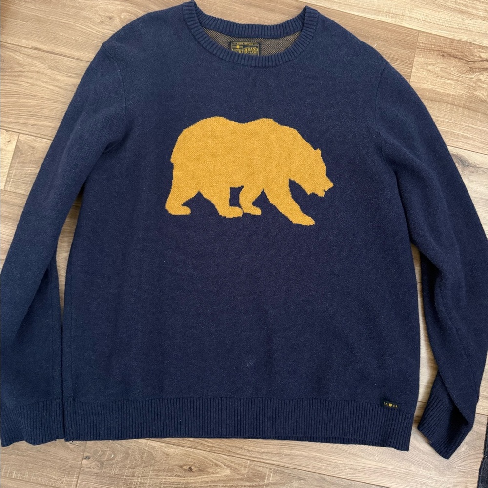Lucky Brand Bear Sweater – Navy w/ Mustard Bear (XL)